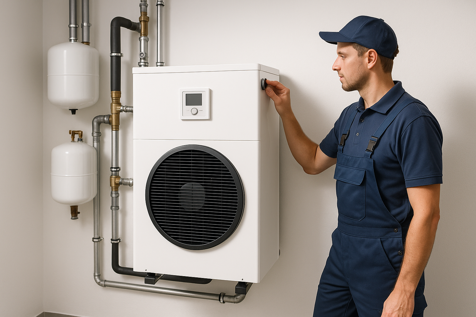 Heizungsinstallateur bei der Arbeit